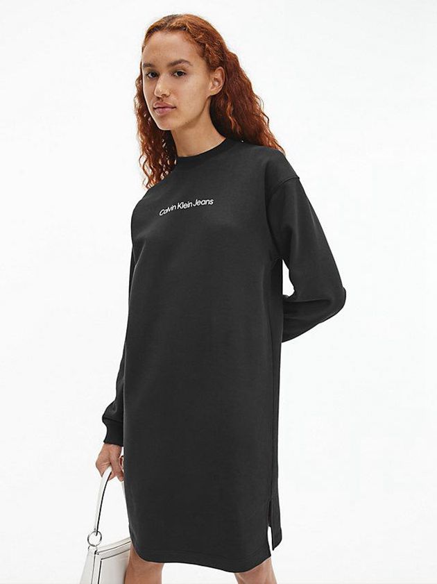 Black Calvin Klein Relaxed Logo Sweatshirt Women Dress | WDXT-34768