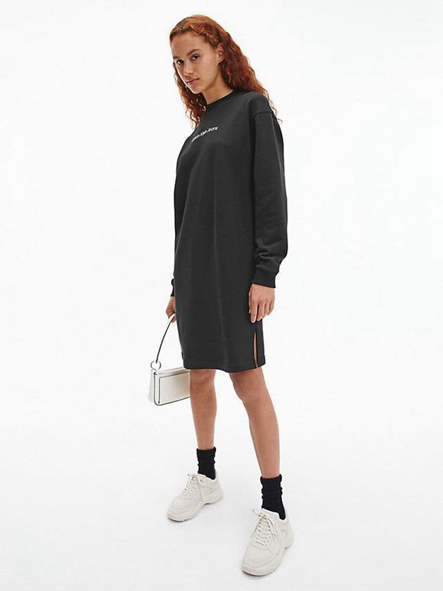 Black Calvin Klein Relaxed Logo Sweatshirt Women Dress | WDXT-34768
