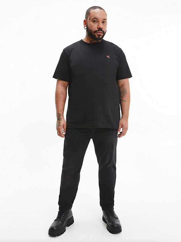 Black Calvin Klein Relaxed Logo Tape Men T-Shirt | WTZC-23971
