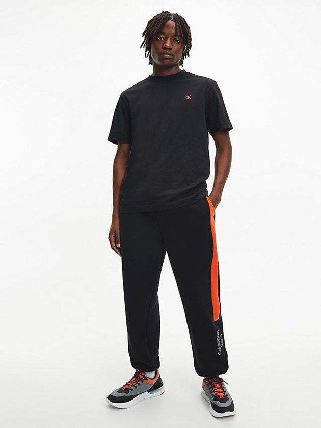 Black Calvin Klein Relaxed Logo Tape Men T-Shirt | WTZC-23971