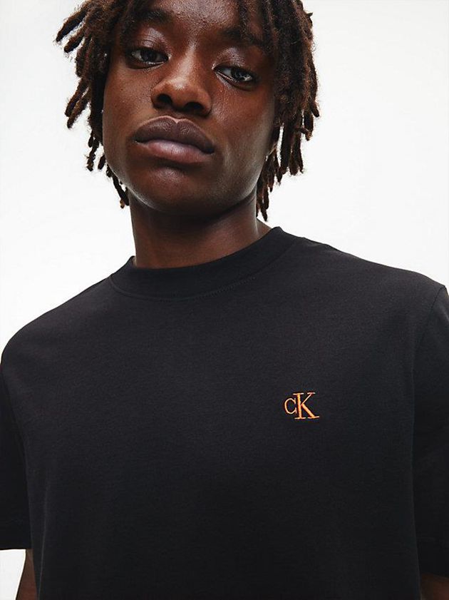 Black Calvin Klein Relaxed Logo Tape Men T-Shirt | WTZC-23971