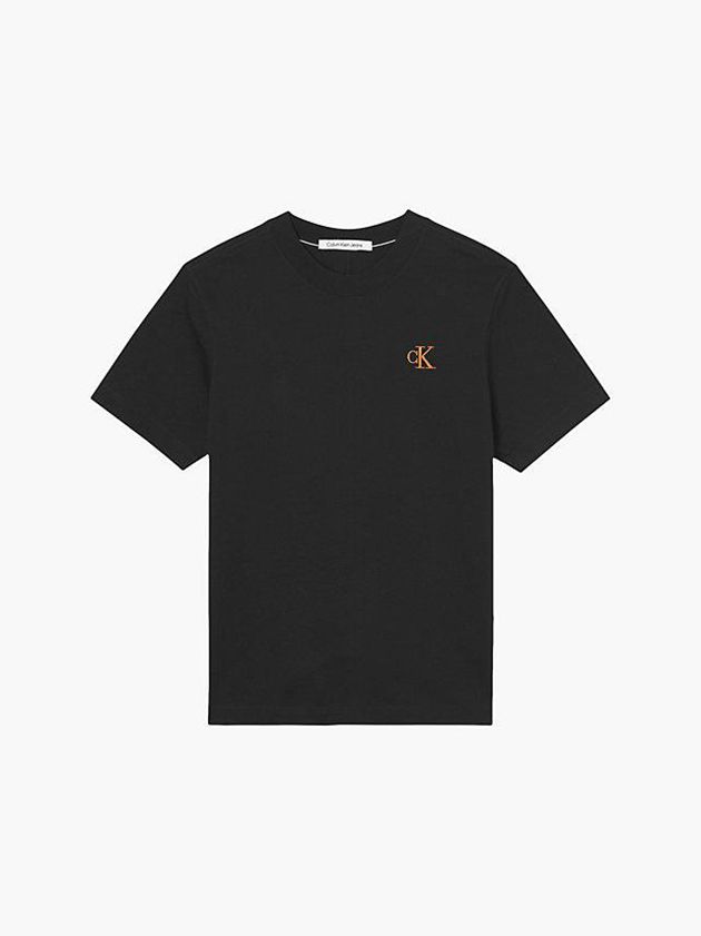 Black Calvin Klein Relaxed Logo Tape Men T-Shirt | WTZC-23971