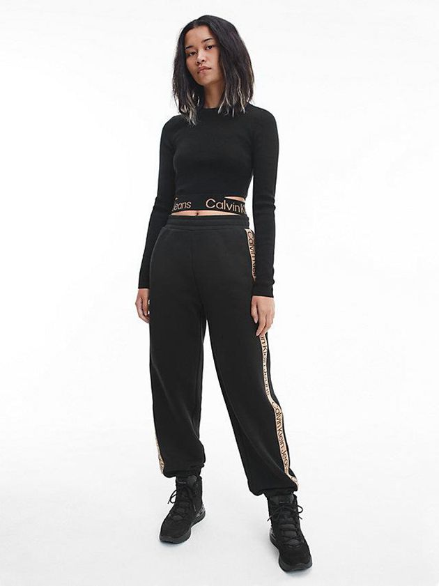 Black Calvin Klein Relaxed Logo Tape Women Joggers | ZFXP-84072