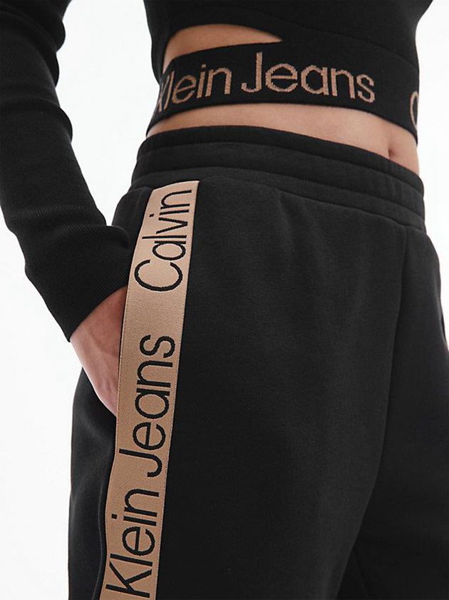 Black Calvin Klein Relaxed Logo Tape Women Joggers | ZFXP-84072