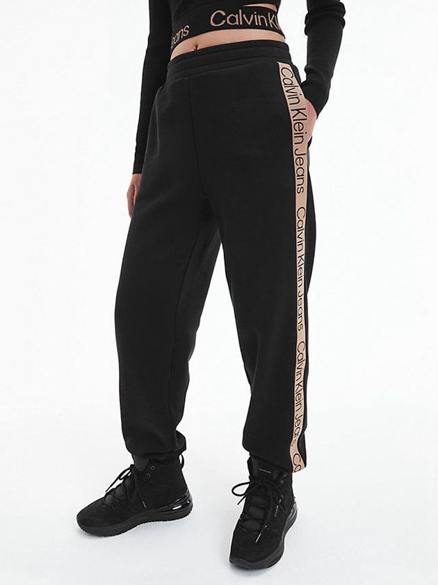 Black Calvin Klein Relaxed Logo Tape Women Joggers | ZFXP-84072