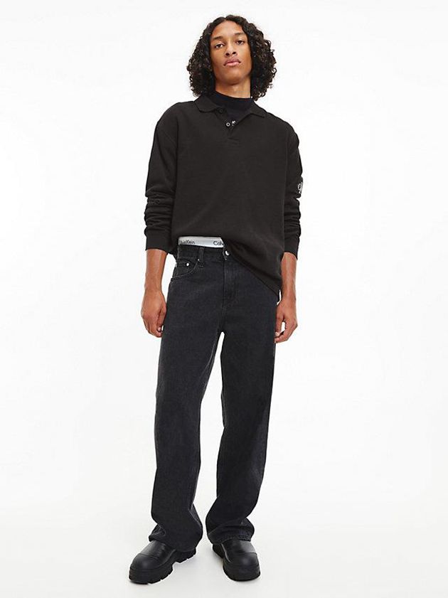 Black Calvin Klein Relaxed Long Sleeve Men Polo Shirt | XUKM-84362