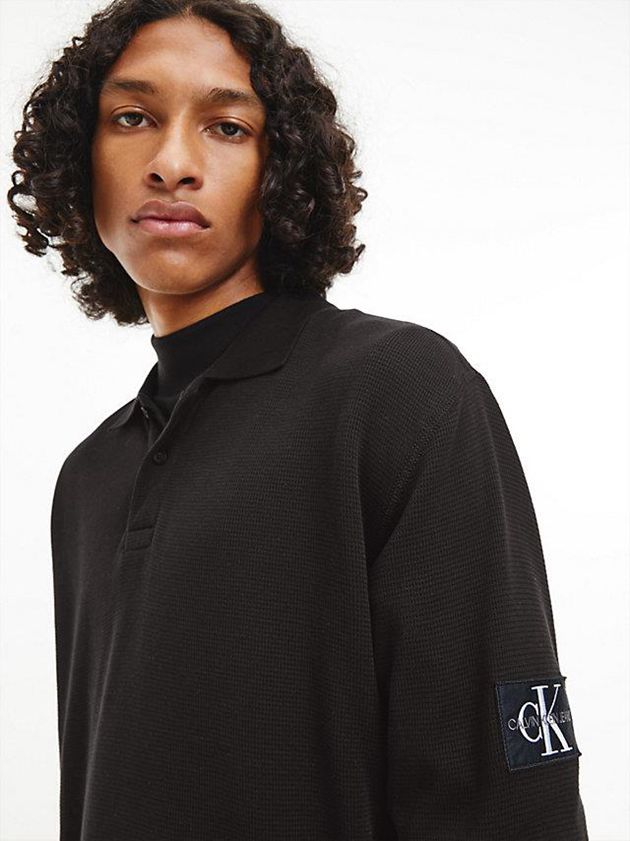 Black Calvin Klein Relaxed Long Sleeve Men Polo Shirt | XUKM-84362