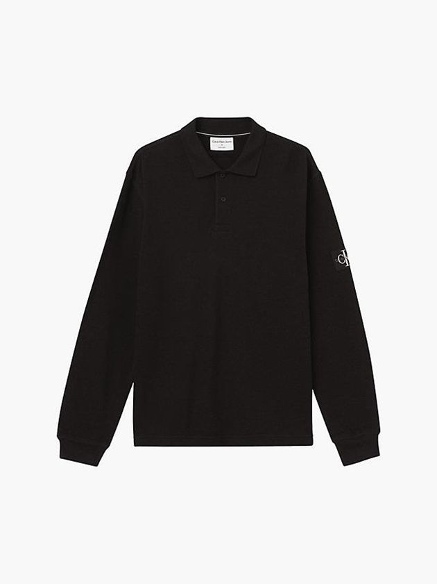 Black Calvin Klein Relaxed Long Sleeve Men Polo Shirt | XUKM-84362