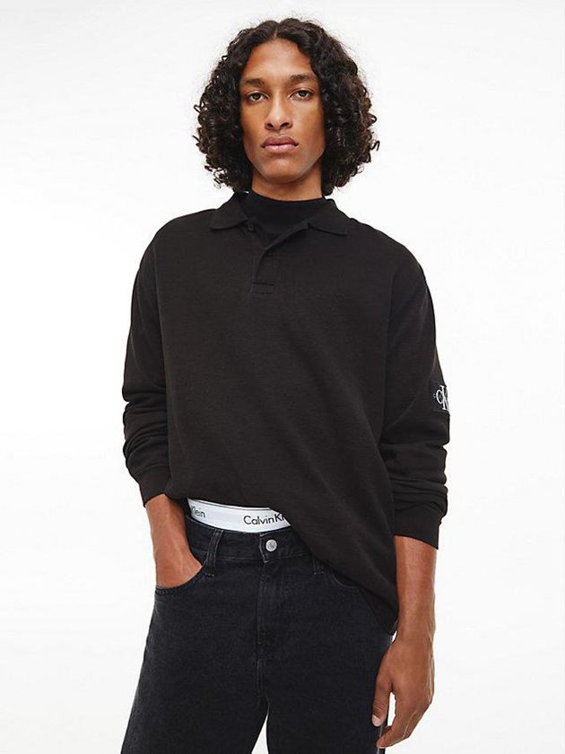 Black Calvin Klein Relaxed Long Sleeve Men Polo Shirt | XUKM-84362