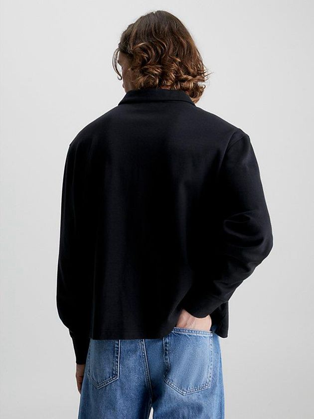 Black Calvin Klein Relaxed Long Sleeve Men Polo Shirt | MCWP-45803