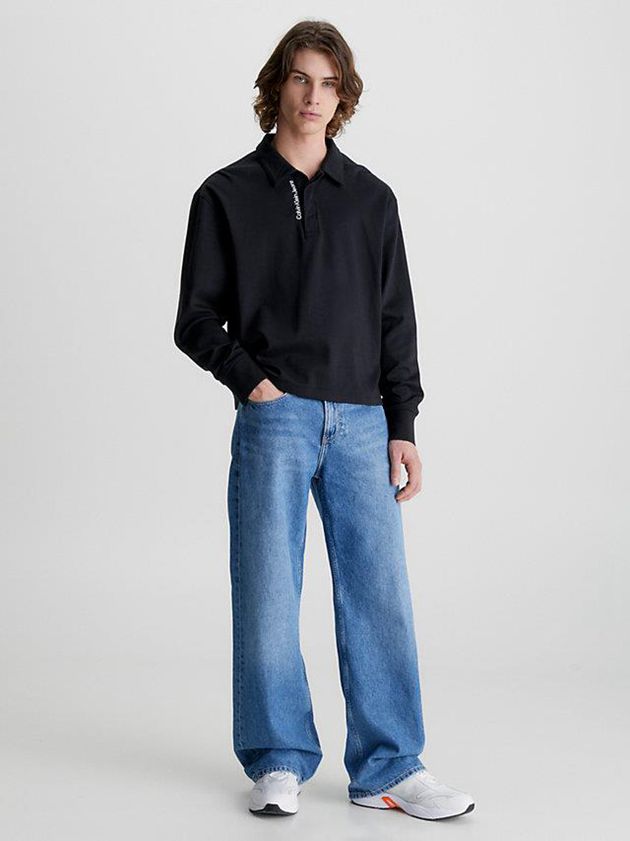Black Calvin Klein Relaxed Long Sleeve Men Polo Shirt | MCWP-45803
