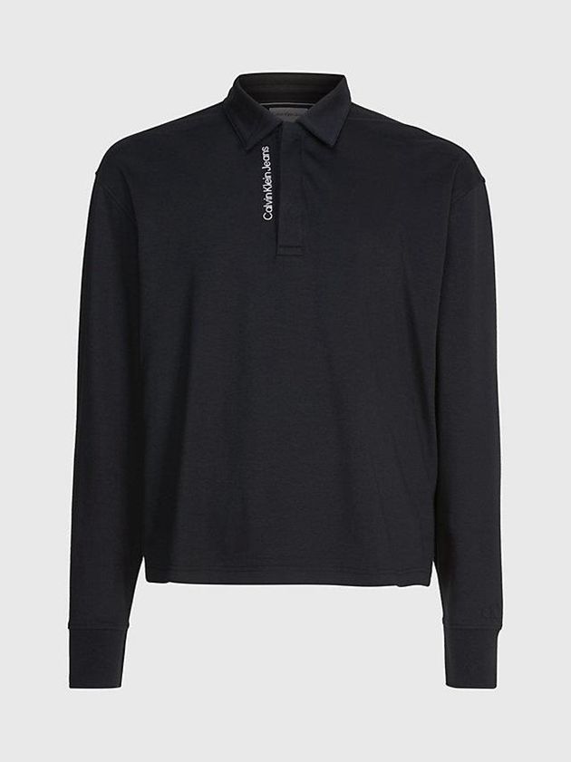 Black Calvin Klein Relaxed Long Sleeve Men Polo Shirt | MCWP-45803