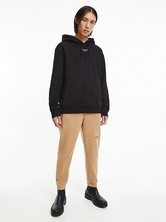 Black Calvin Klein Relaxed Men Hoodie | XOJV-73409