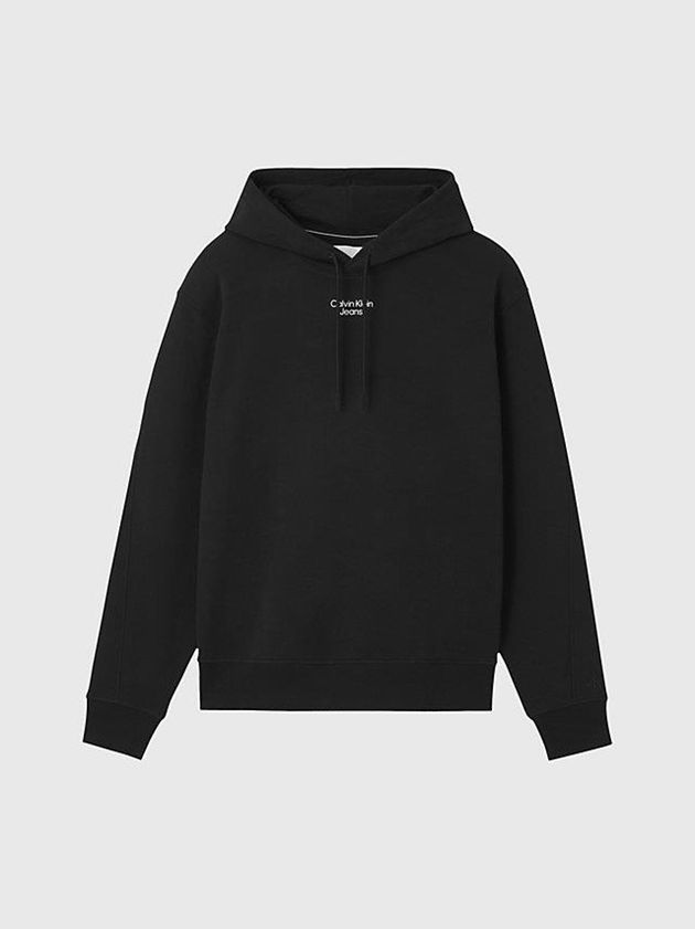 Black Calvin Klein Relaxed Men Hoodie | XOJV-73409