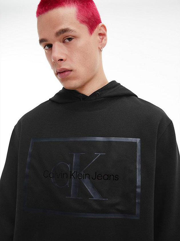 Black Calvin Klein Relaxed Mesh Logo Men Sweatshirt | JWOI-54072
