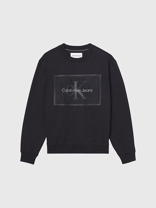 Black Calvin Klein Relaxed Mesh Logo Men Sweatshirt | JWOI-54072
