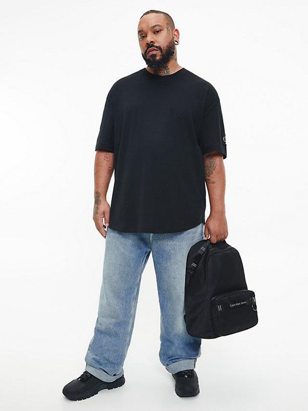 Black Calvin Klein Relaxed Monogram Badge Men T-Shirt | XHWP-03621