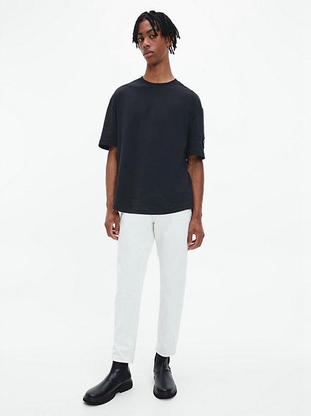 Black Calvin Klein Relaxed Monogram Badge Men T-Shirt | XHWP-03621