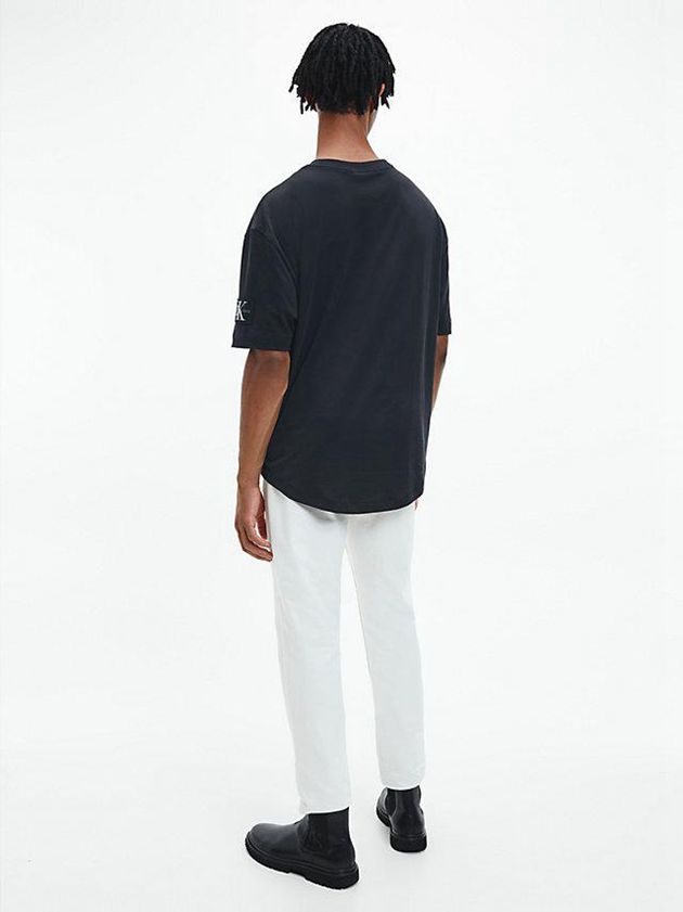 Black Calvin Klein Relaxed Monogram Badge Men T-Shirt | XHWP-03621