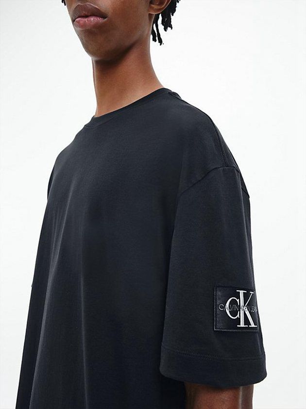 Black Calvin Klein Relaxed Monogram Badge Men T-Shirt | XHWP-03621