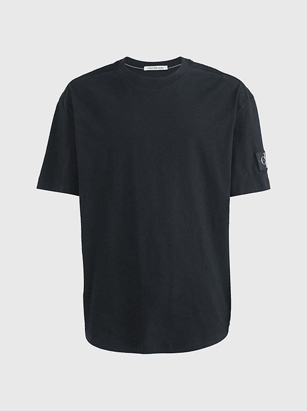 Black Calvin Klein Relaxed Monogram Badge Men T-Shirt | XHWP-03621