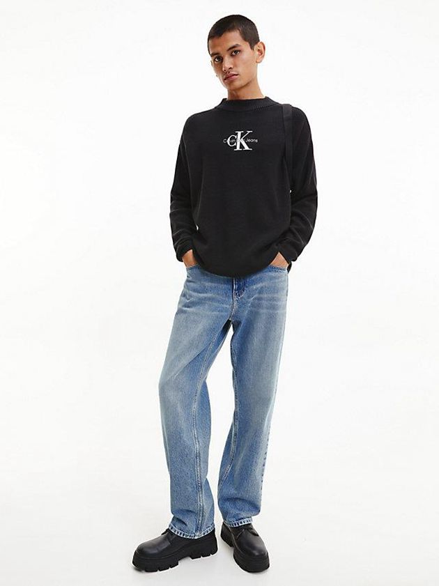 Black Calvin Klein Relaxed Monogram Jumper Men Sweater | HIEC-91854