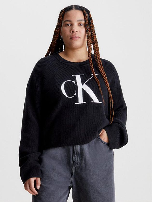 Black Calvin Klein Relaxed Organic Cotton Logo Jumper Women Sweater | QITK-76935