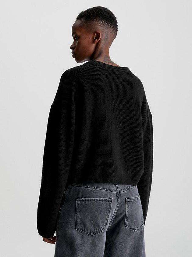 Black Calvin Klein Relaxed Organic Cotton Logo Jumper Women Sweater | QITK-76935