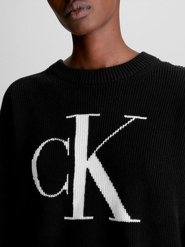 Black Calvin Klein Relaxed Organic Cotton Logo Jumper Women Sweater | QITK-76935