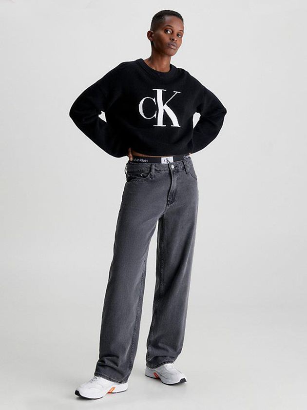 Black Calvin Klein Relaxed Organic Cotton Logo Jumper Women Sweater | QITK-76935
