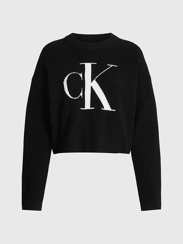 Black Calvin Klein Relaxed Organic Cotton Logo Jumper Women Sweater | QITK-76935