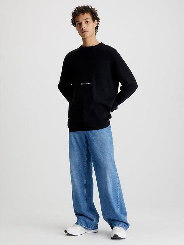 Black Calvin Klein Relaxed Organic Cotton Jumper Men Sweater | NQRL-39512