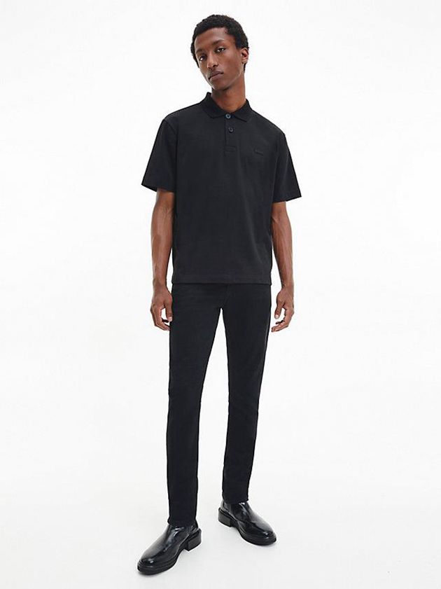 Black Calvin Klein Relaxed Organic Cotton Men Polo Shirt | XKAC-20947