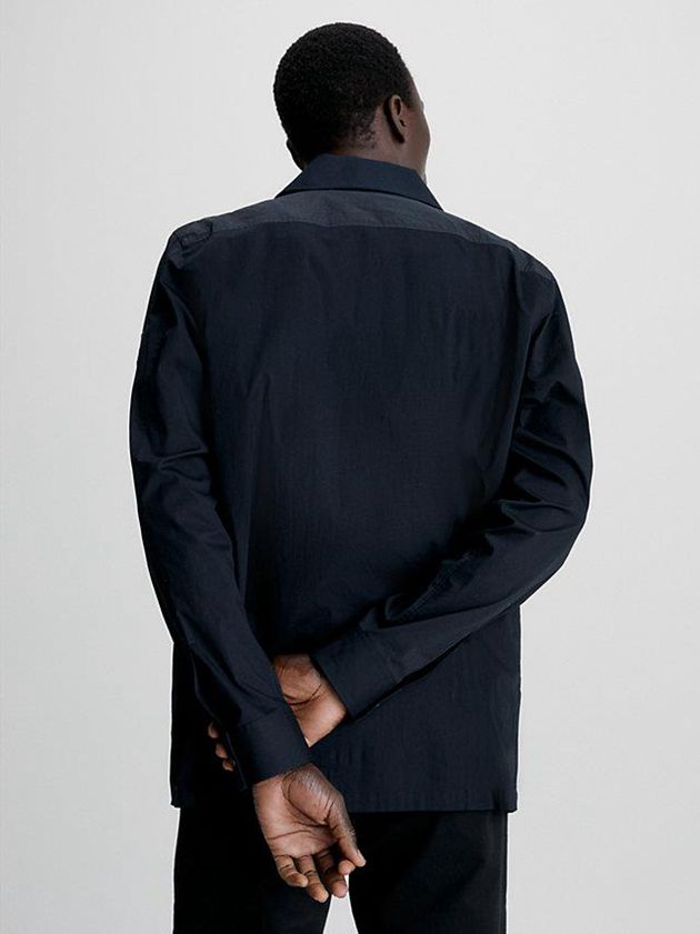Black Calvin Klein Relaxed Poplin Stretch Men Shirts | OXMA-48359