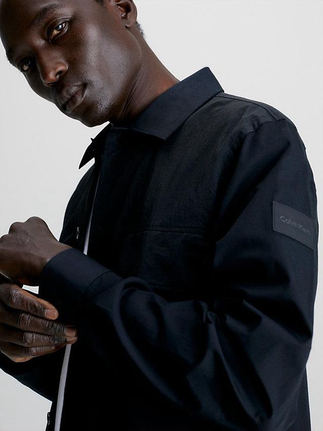 Black Calvin Klein Relaxed Poplin Stretch Men Shirts | OXMA-48359