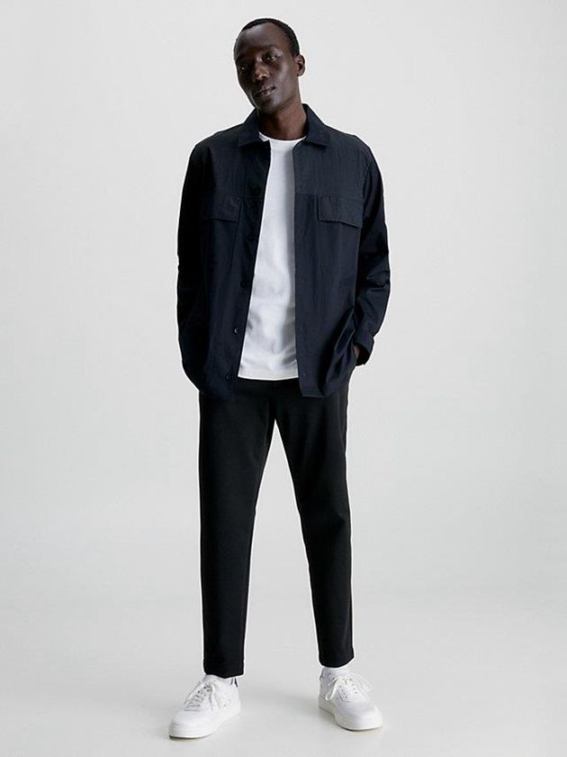 Black Calvin Klein Relaxed Poplin Stretch Men Shirts | OXMA-48359