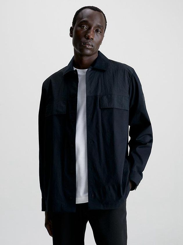 Black Calvin Klein Relaxed Poplin Stretch Men Shirts | OXMA-48359