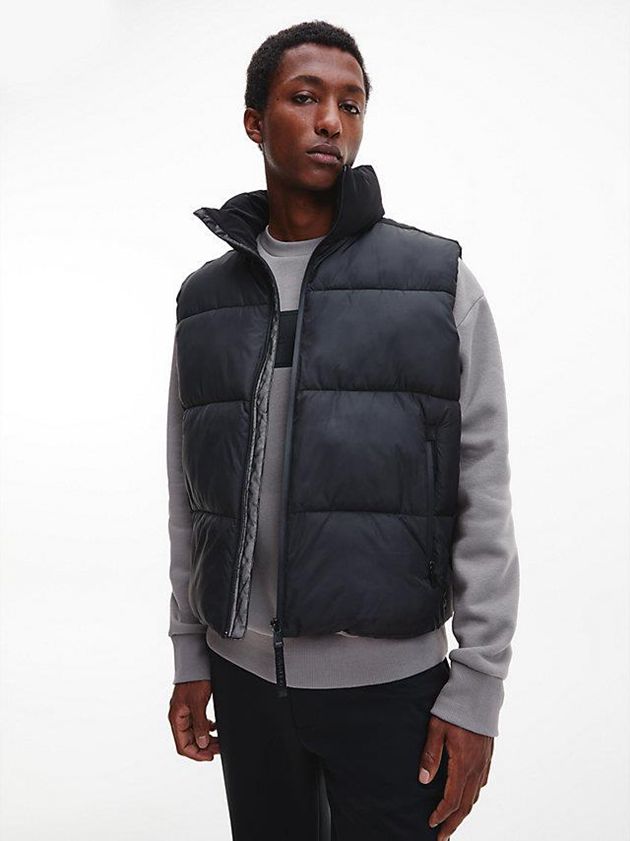 Black Calvin Klein Relaxed Puffer Men Vest | DXLN-20517