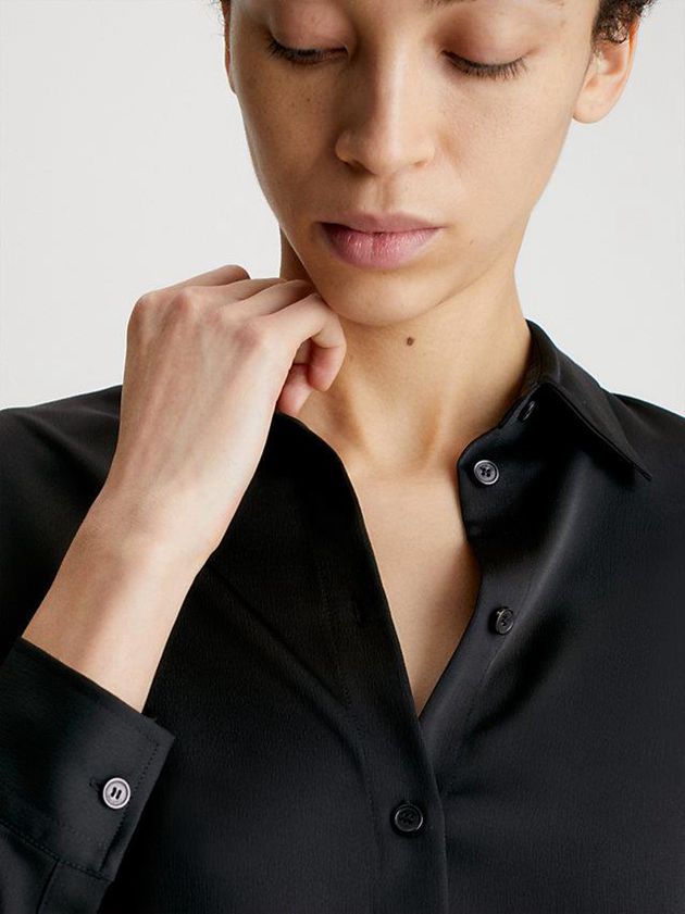 Black Calvin Klein Relaxed Recycled Polyester Shirt Women Top | WGZF-34865