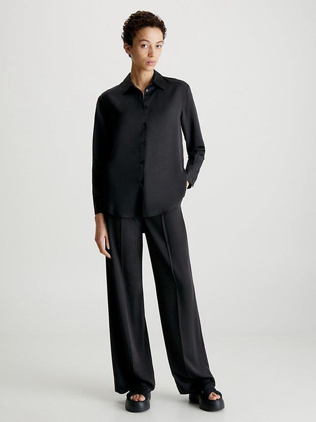 Black Calvin Klein Relaxed Recycled Polyester Shirt Women Top | WGZF-34865