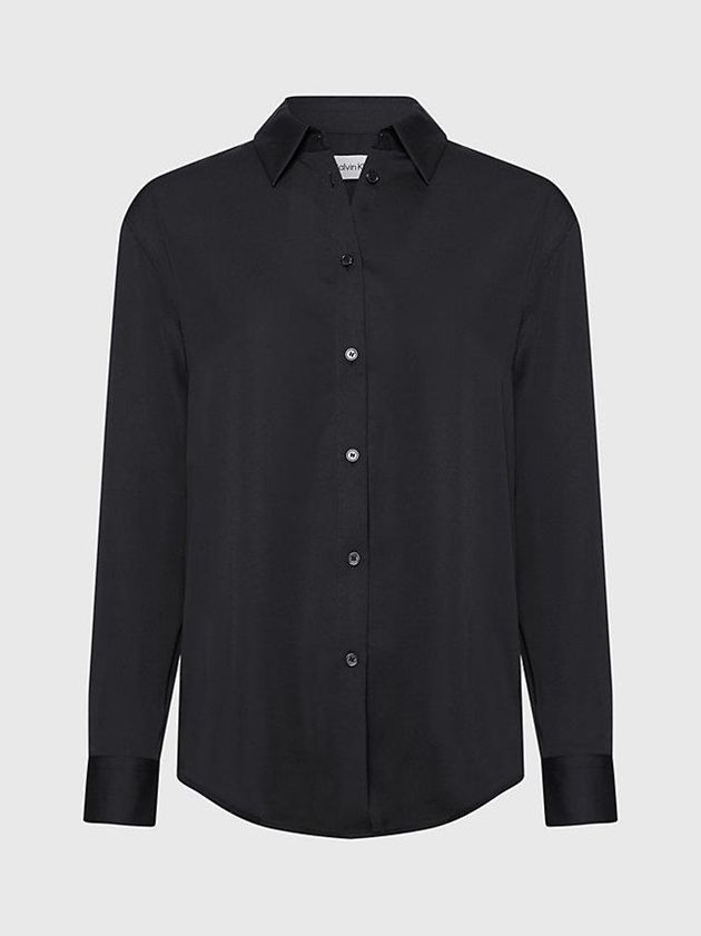Black Calvin Klein Relaxed Recycled Polyester Shirt Women Top | WGZF-34865