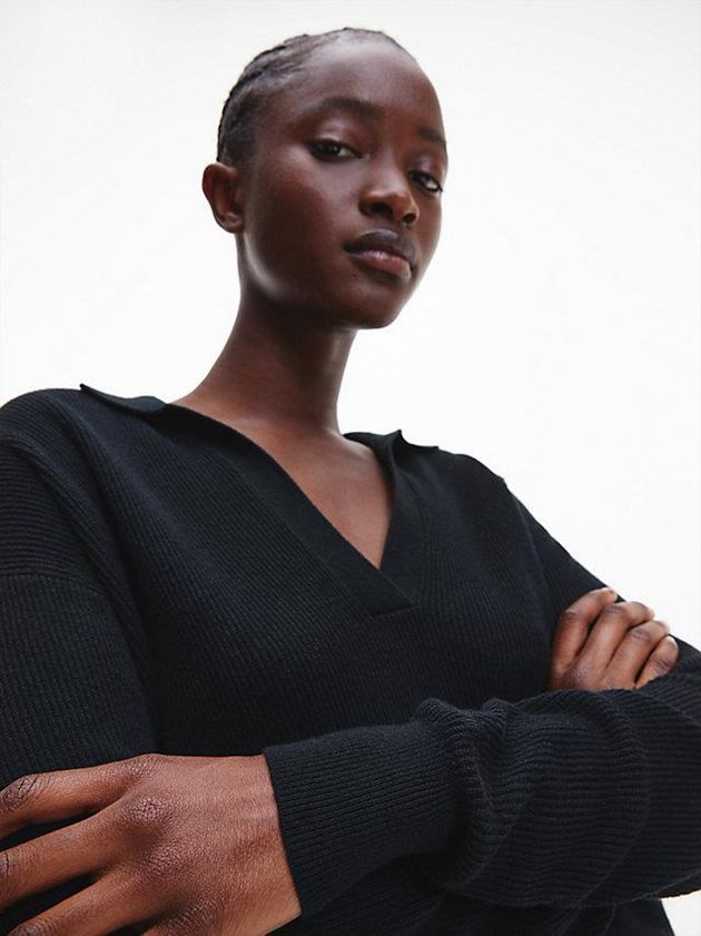 Black Calvin Klein Relaxed Ribbed Jumper Women Sweater | GQTF-30945