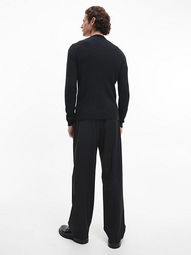 Black Calvin Klein Relaxed Ribbed Zip Up Jumper Men Sweater | LSMI-14285