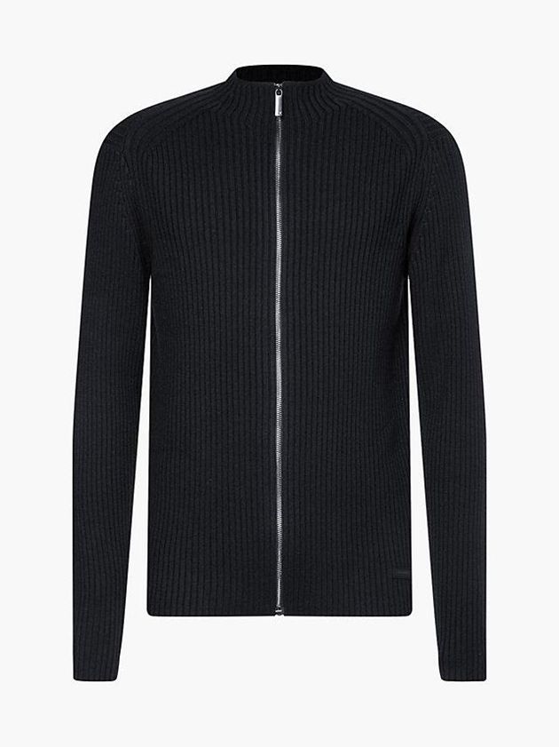 Black Calvin Klein Relaxed Ribbed Zip Up Jumper Men Sweater | LSMI-14285