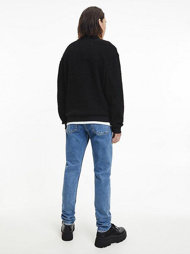 Black Calvin Klein Relaxed Sherpa Zip Neck Jumper Men Sweater | PSOB-24351