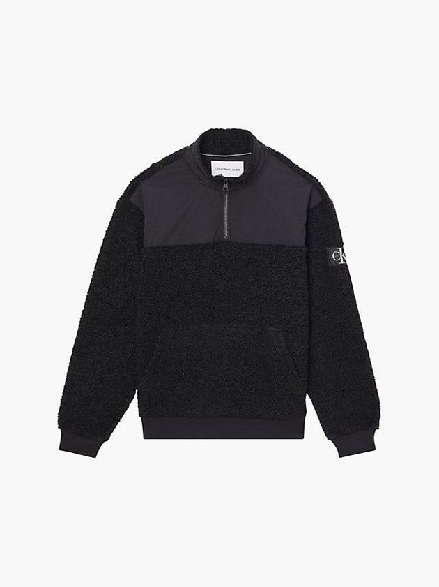 Black Calvin Klein Relaxed Sherpa Zip Neck Jumper Men Sweater | PSOB-24351