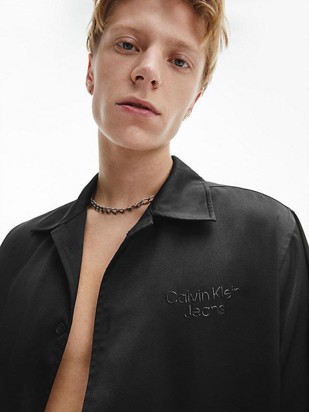 Black Calvin Klein Relaxed Short Sleeve Men Shirts | KGRP-89125