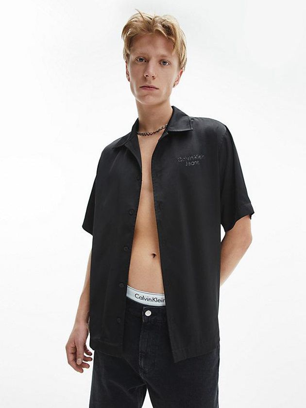 Black Calvin Klein Relaxed Short Sleeve Men Shirts | KGRP-89125