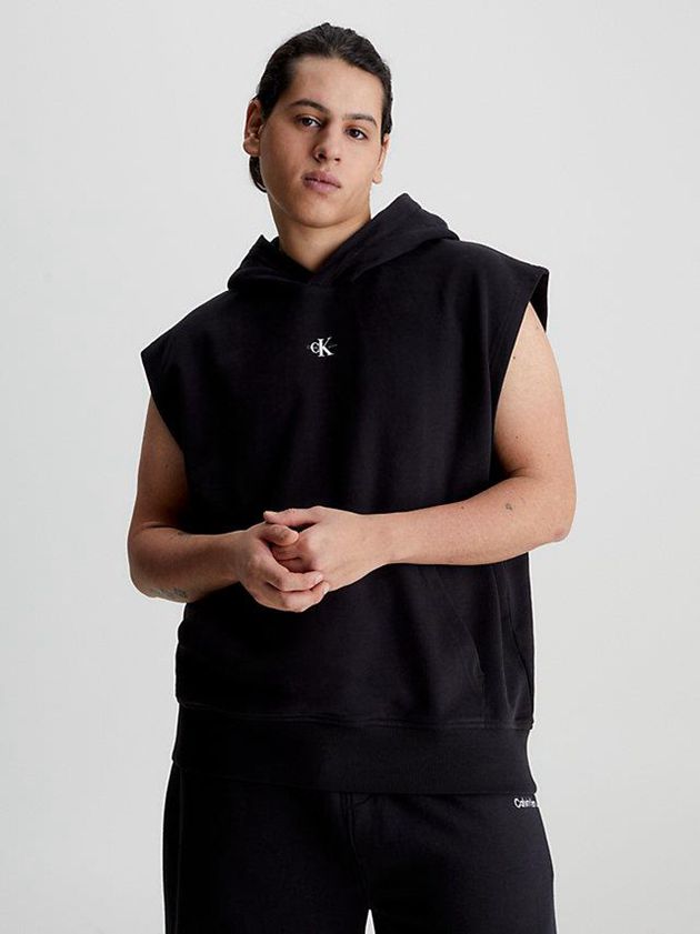 Black Calvin Klein Relaxed Sleeveless Men Hoodie | VDCF-08745