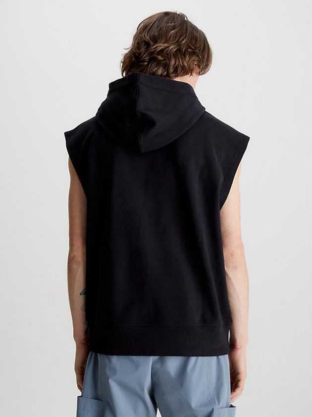 Black Calvin Klein Relaxed Sleeveless Men Hoodie | VDCF-08745